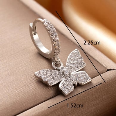 1 Piece Simple Series Butterfly Copper Silver Color Zircon Women's Dangle Earrings h5 